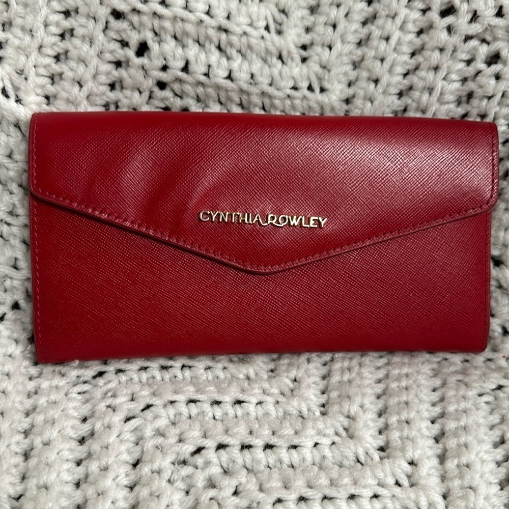 CYNTHIA ROWLEY RED & Gold Wallet with Tons Of Space , removable coin purse